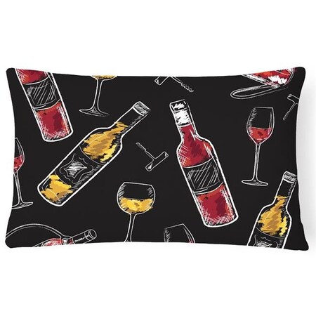 Carolines Treasures Carolines Treasures BB5197PW1216 Red & White Wine on Black Canvas Fabric Decorative Pillow BB5197PW1216